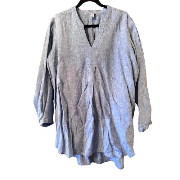 L.L .Bean Tops - L.L. Bean 100% Linen XL Mandarin collar tunic old money traditional coastal